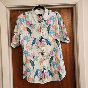 Ocean Current Hawaiian Shirt Mens Large Flock SS Orchid Parrot Toucan  Cotton